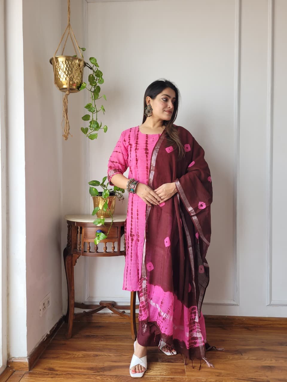 Pink Bagru Hand Block Printed Linen Suit Set